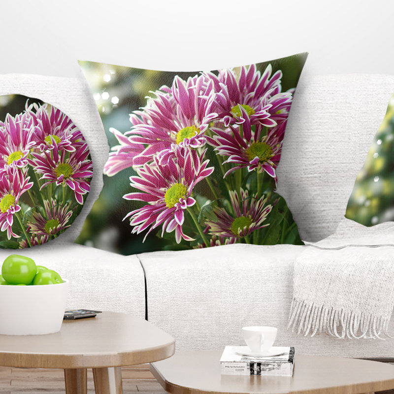 Coussin imprimé floral mauve, 18 po x 18 po, Coussin décoratif