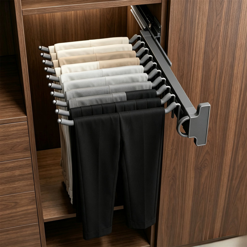 Porte-pantalons, porte-pantalons multifonctionnel rétractable sur rail coulissant intégré ， S'applique du côté droit
