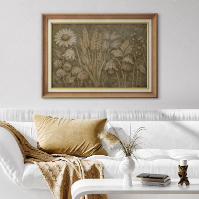 Vintage Wildflower and Wheat Botanical Composition - Pictures Framed Canvas Print Wall Art