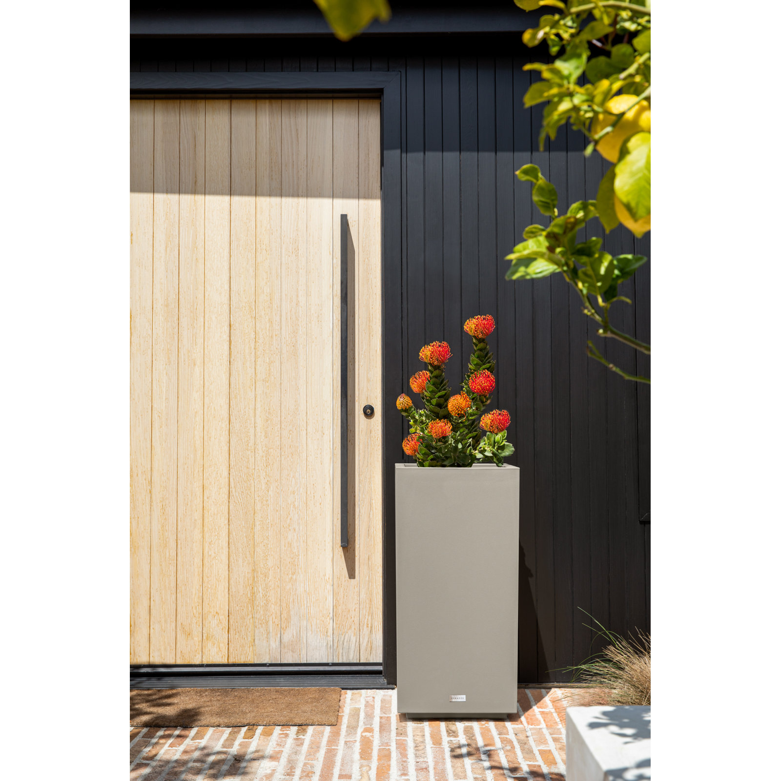 Block Series Pedestal Planter, 31.75” H x 15.5” W x 15.5” D, Gray