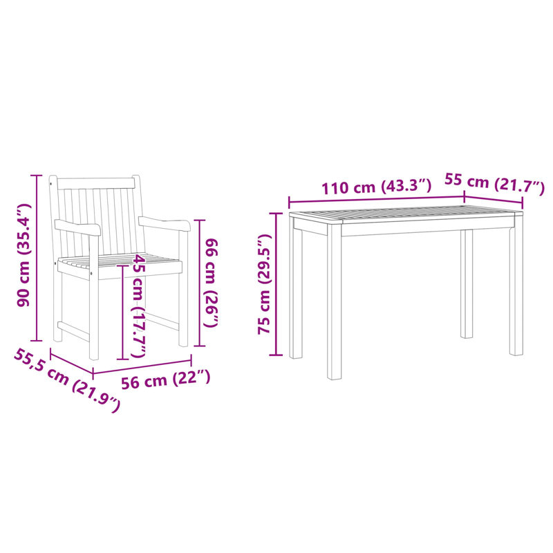 Rectangular 2 - Piece 2 - Person 110Cm L Outdoor Table Set