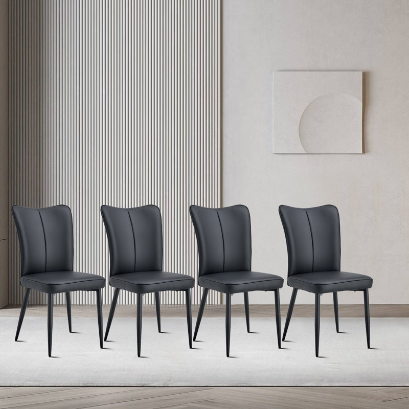 Chaise d'appoint rembourrée en polyuréthane avec pieds en métal Makaia, 4 pièces, Noir, Argent