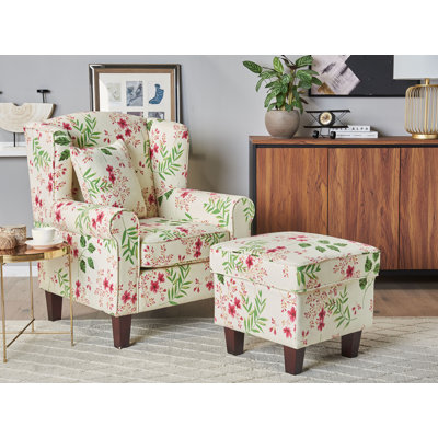 Kristin Upholstered Wingback Chair with Footstool
