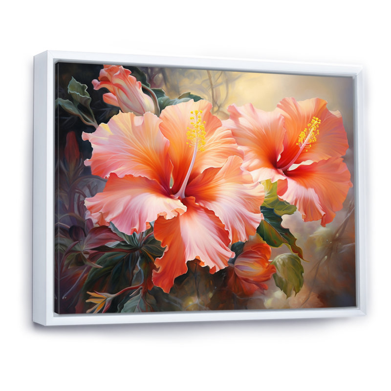 Hibiscus Romantic Impression IV - Floral Canvas Prints, Cadre flottant blanc, H 24 po x l 32 po x P 1 po
