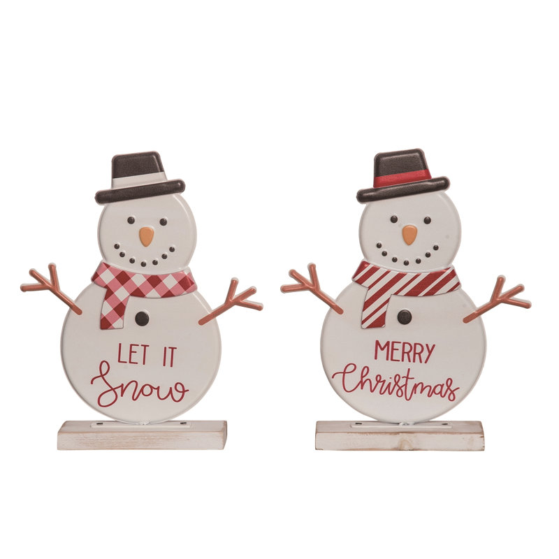  Metal 10.38 in. White Christmas Standing Snowman Decor Set of 2