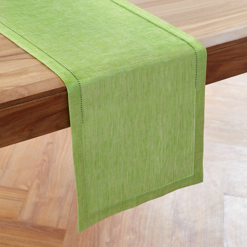 Milan - 100% Pure Linen Table Runner, Chambray Lime Green, 108" x 14"