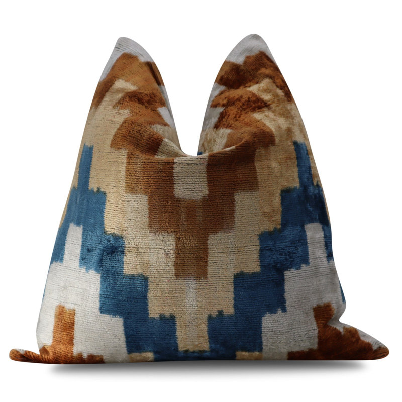  Housse de coussin et insert, Bleu / brun, 16 po x 16 po, Carré