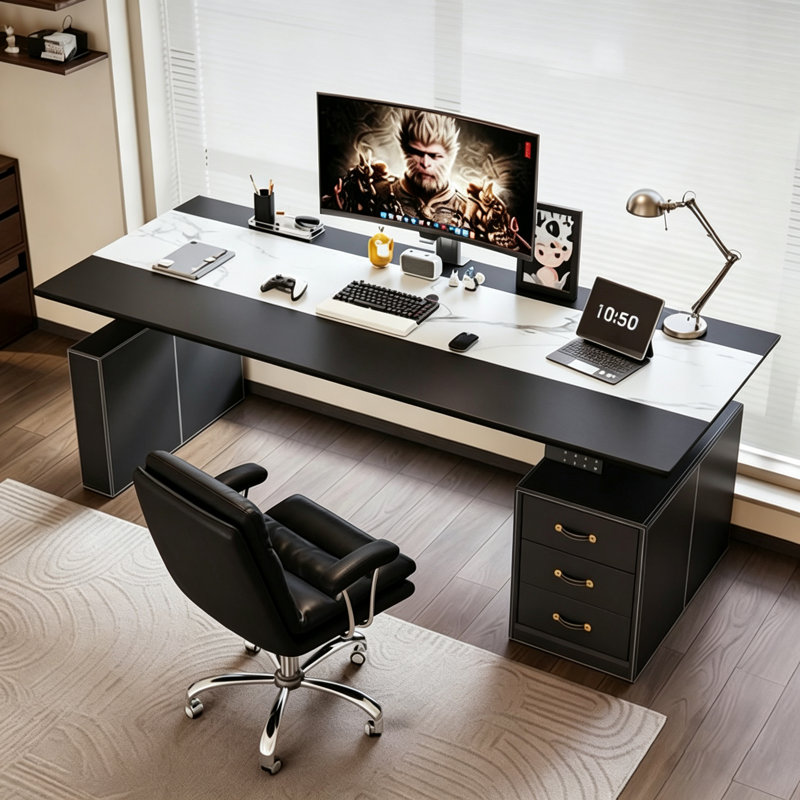 Bureau moderne réglable en hauteur 62,99 po, H 46,85 po x l 62,99 po x P 27,56 po