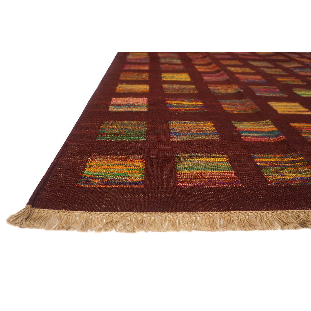 Metropolitan Geometric Handwoven Wool Burgundy Area Rug Samad Rugs Rug
