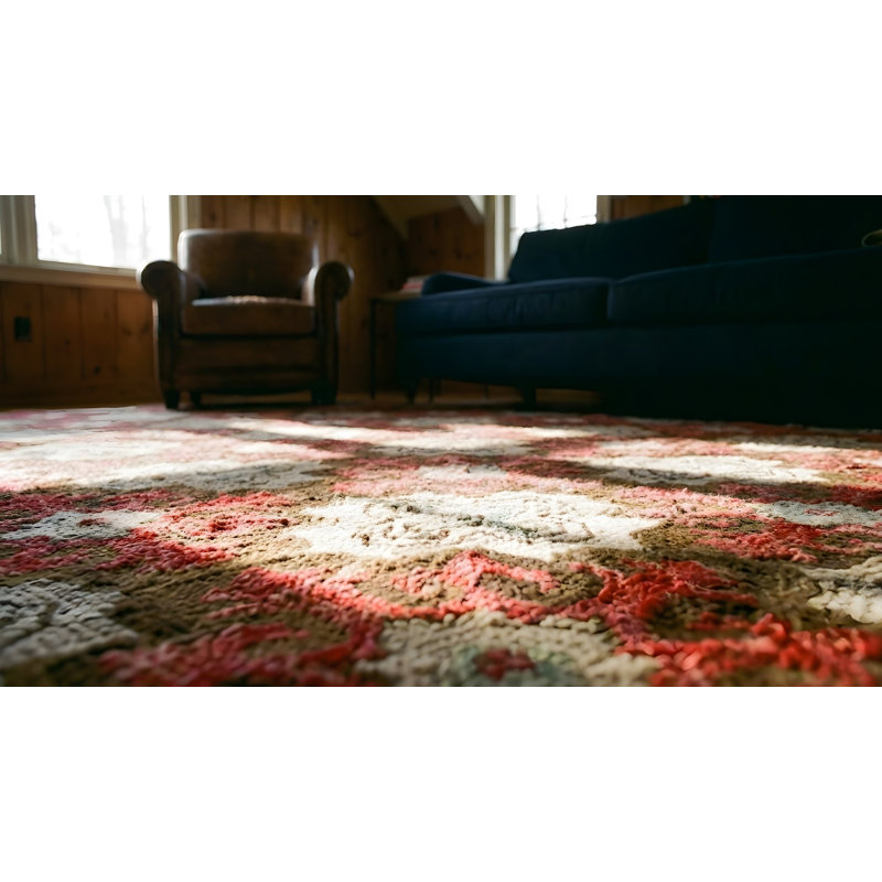Antique American Hooked Rug America Geometric Hand-Woven