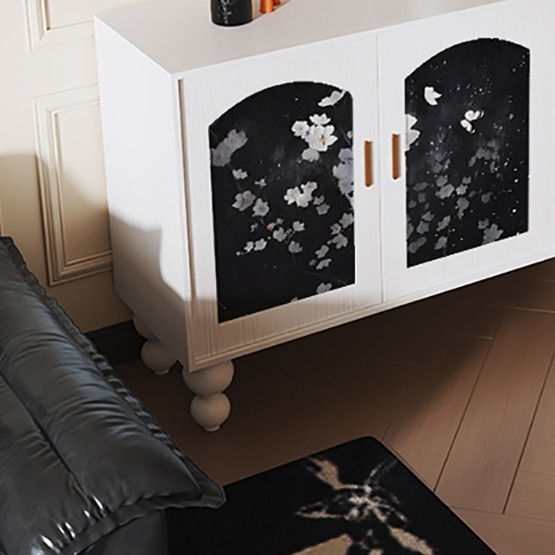 Buffet 59,1 po de style rétro, Blanc/Noir
