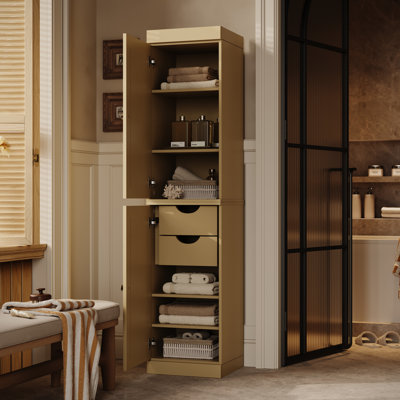 Armoire de rangement 100% bois massif, portes à panneaux surélevés, 2 tiroirs, tablettes réglables, l 16,5 po x L 71,5 po