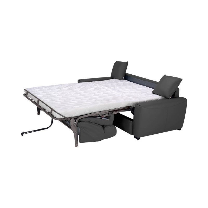 Canapé-lit en cuir grainé italien de 85 po avec matelas en mousse viscoélastique Capozzi