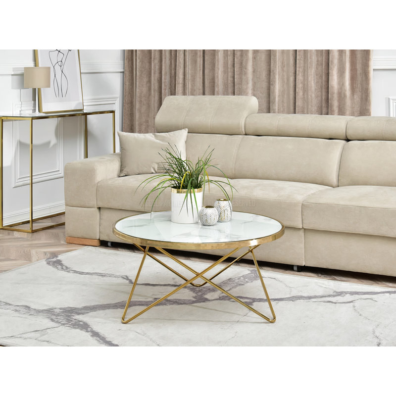 Ailynn Abstract Coffee Table, White Marble, Golden