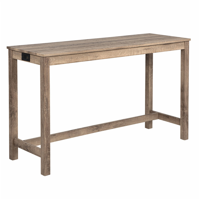 Versatile Bar Table Set with Power Outlet and Comfortable Stools for Modern Living Spaces, Brown, Beige, 35.5"H x 59"L x 20"W