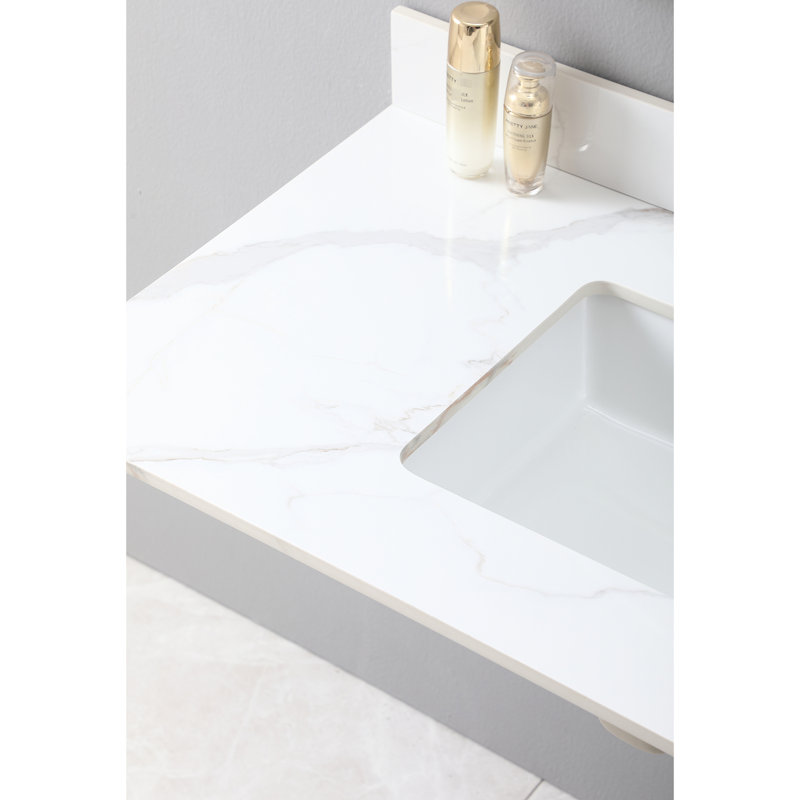 43X22inch Sintered Stone Gold Bathroom Vanity Top With 3 Faucet Holes And Ceramic Basin Sink In Color