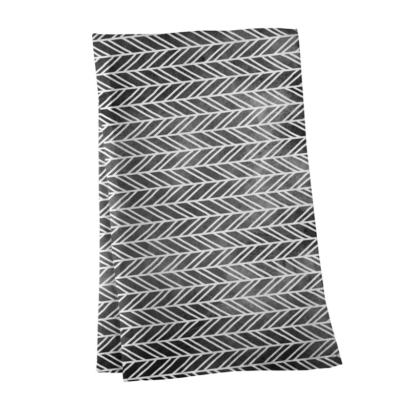 Serviette à thé à motif chevrons, Noir, Polyester sergé