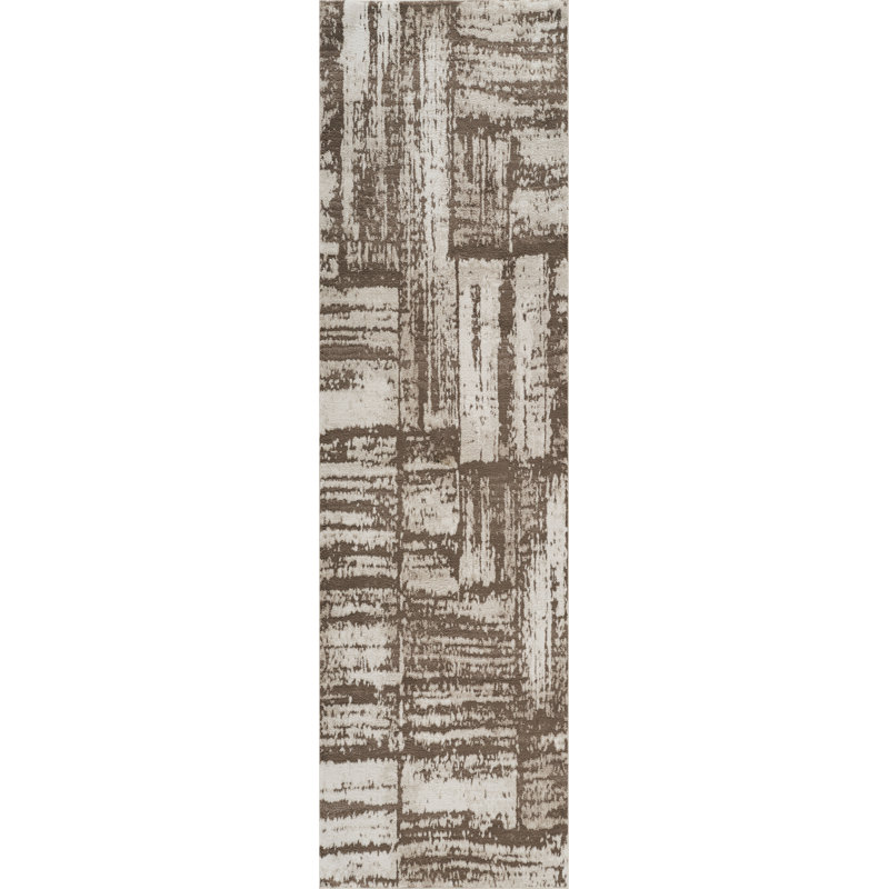 Caldwell Beige & Brown Abstract High-Low Modern Rug, Beige/Brown, 2'7" x 10'0"
