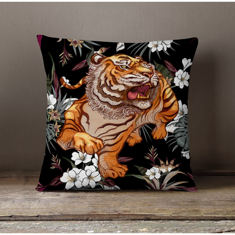 Throw Pillow With Insert, 16"H x 16"W, Black/Orange 1