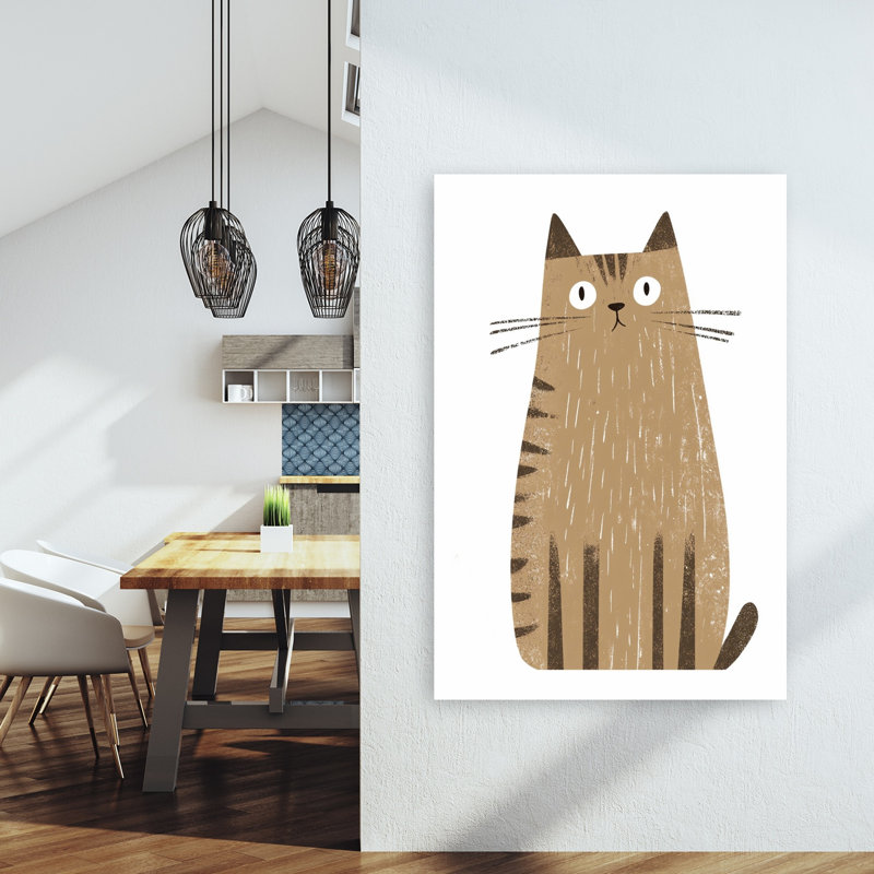 Curious Brown Cat Contemporary Cat Wall Art Print by Mathieu - Wrapped Canvas Print, 152.4cm H x 101.6cm W