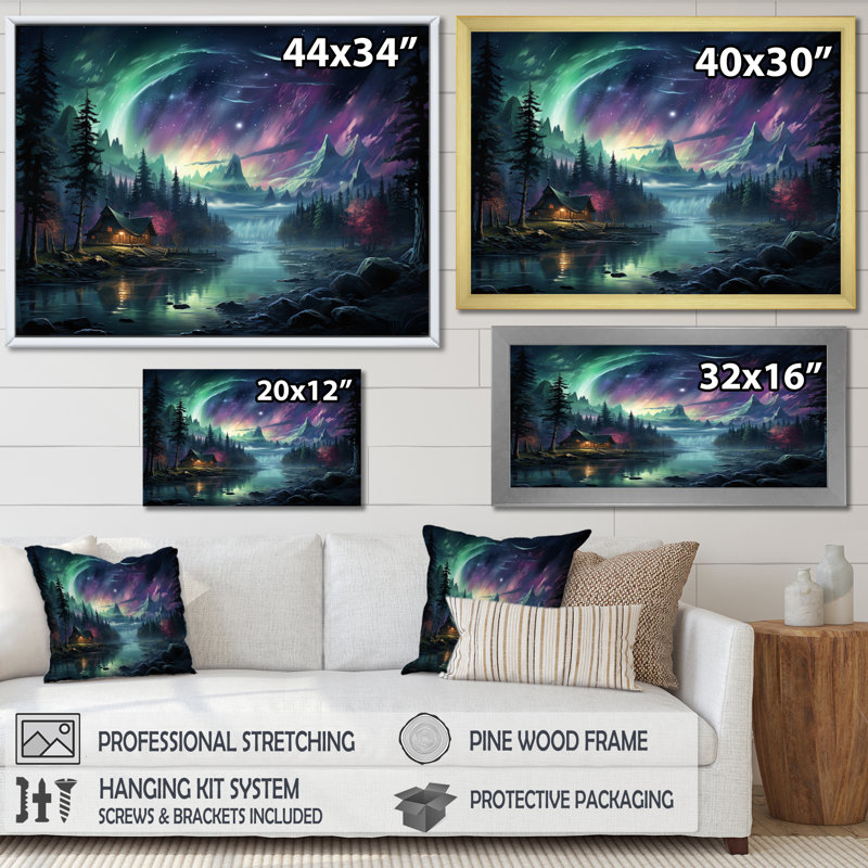 Impression sur toile «Northern Lights Ethereal Enchantment I», H 24 po x l 32 po x P 1 po, Cadre flottant blanc