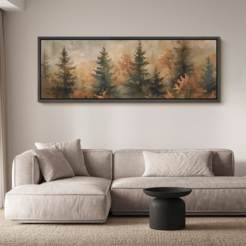 Illustration de pin, forêt, photos de bois d'automne brun, impression numérique sur toile giclée sur toile, H 20 po x l 60 po
