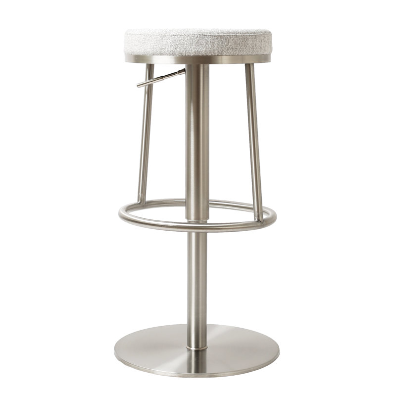Alfonz Swivel Upholstered Adjustable Height Counter Stool with Metal Frame, Grey/Silver