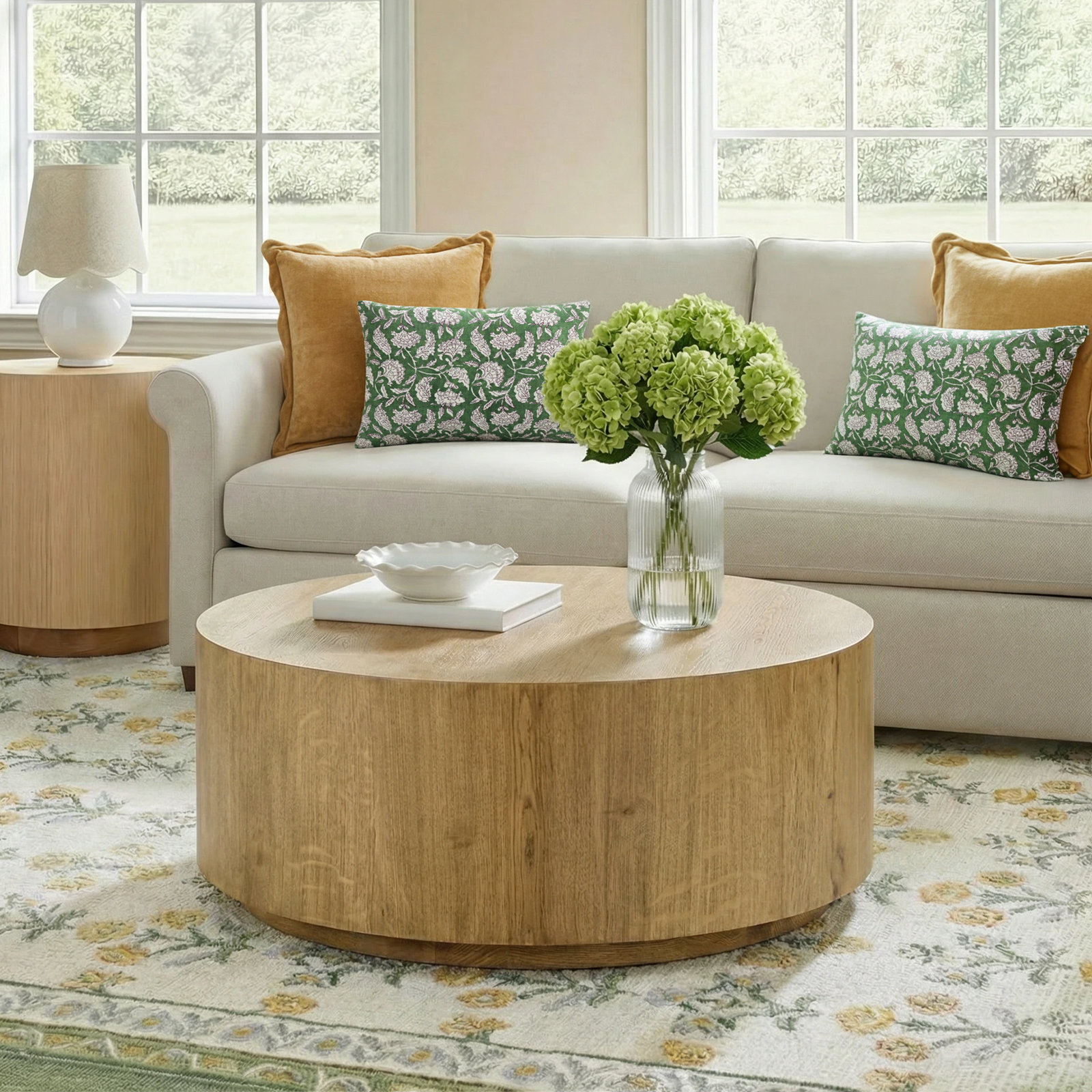 Taryn 42" Drum Coffee Table, Light Brown