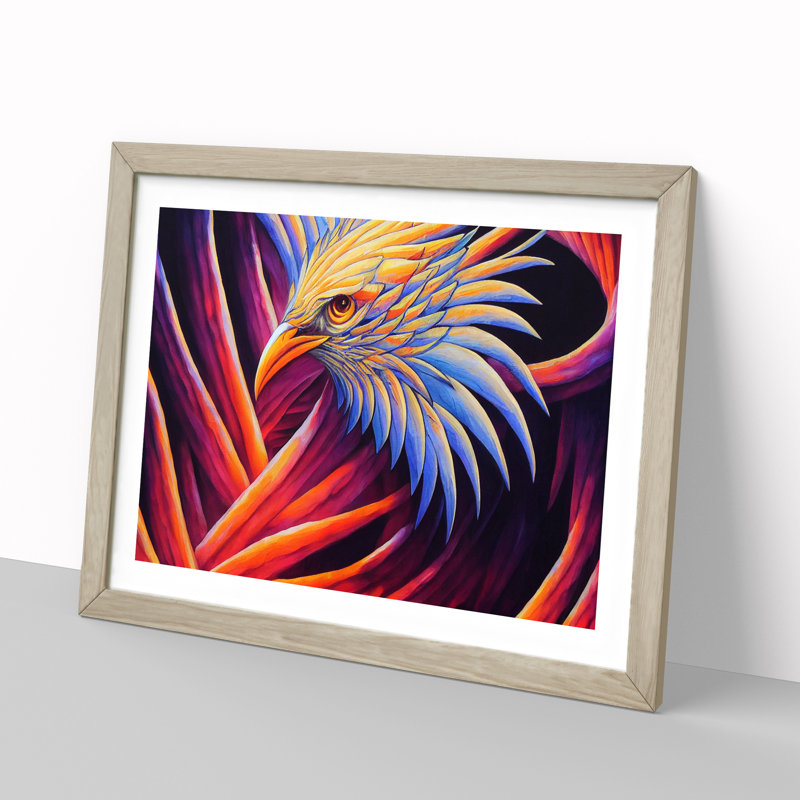 Pure Phoenix Bird 1 Piece Single Picture Frame Wall Art, 34cm H x 46cm W x 2cm D, Oak Framed