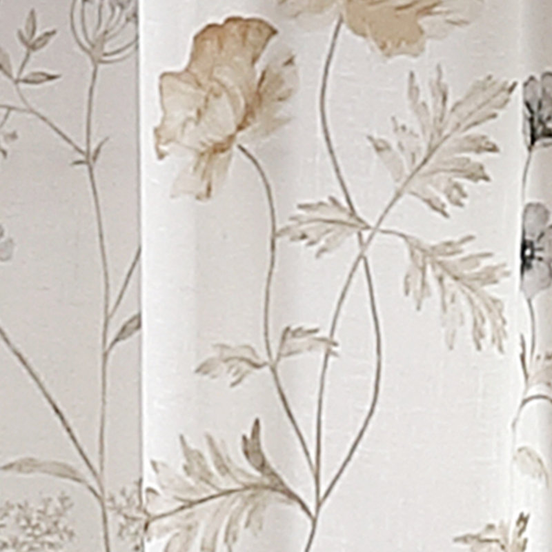 Gold Floral Semi-Sheer Rod Pocket Curtain Panel Pair