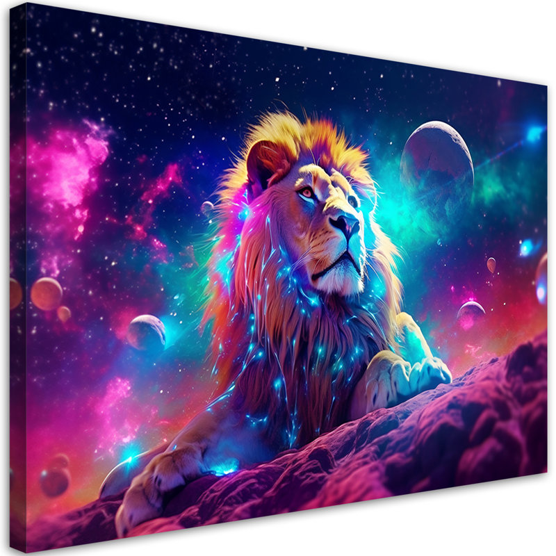 Neon Lion Abstraction - Wrapped Canvas Print, 70cm H x 100cm W