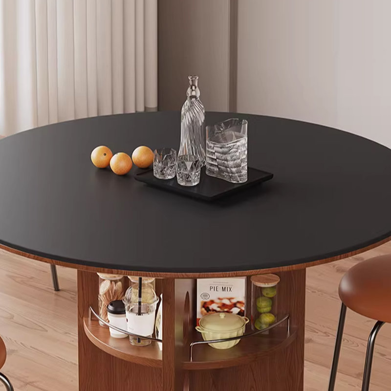 Table de salle à manger ronde exquise avec rangement durable, Noir, H 29,52 po x L 39,37 po x l 39,37 po