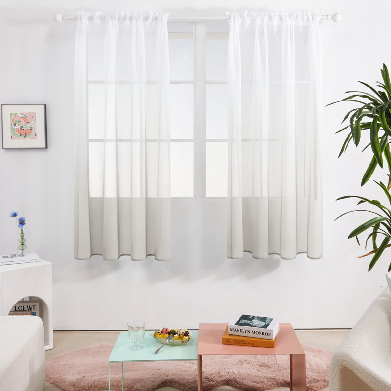 Zhejno Sheer Curtain Pair, 52" W x 63" L, Light Gray
