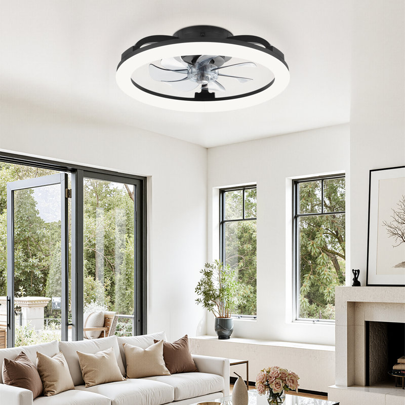  Ventilateur de plafond encastré noir moderne 20 po avec lumière DEL réglable Cissline pour chambres et petits espaces, Noir