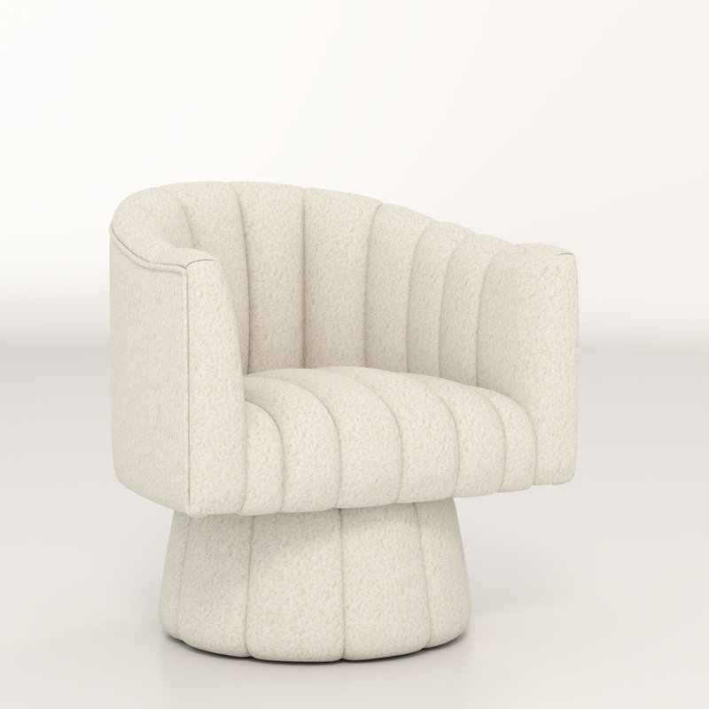 Murrow Upholstered Swivel Barrel Chair, White Teddy