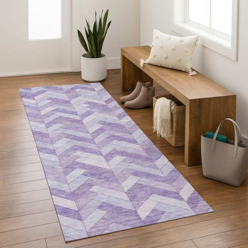 Premium Machine Washable Mayfield AMF2297 Geometric Rug, 2'3" x 7'6" Runner, Plum