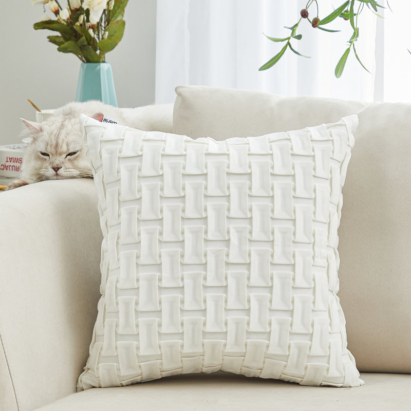 Geometric Velvet Throw Pillow, White, No
