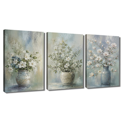 3‑panel wall art Vintage Vase Floral Botanical Wrapped Canvas Print