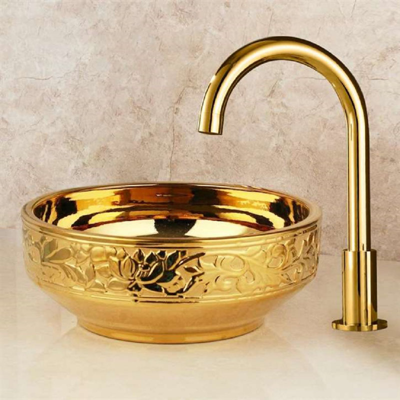 FontanaShowers Ceramic Circular Bathroom Sink with Faucet