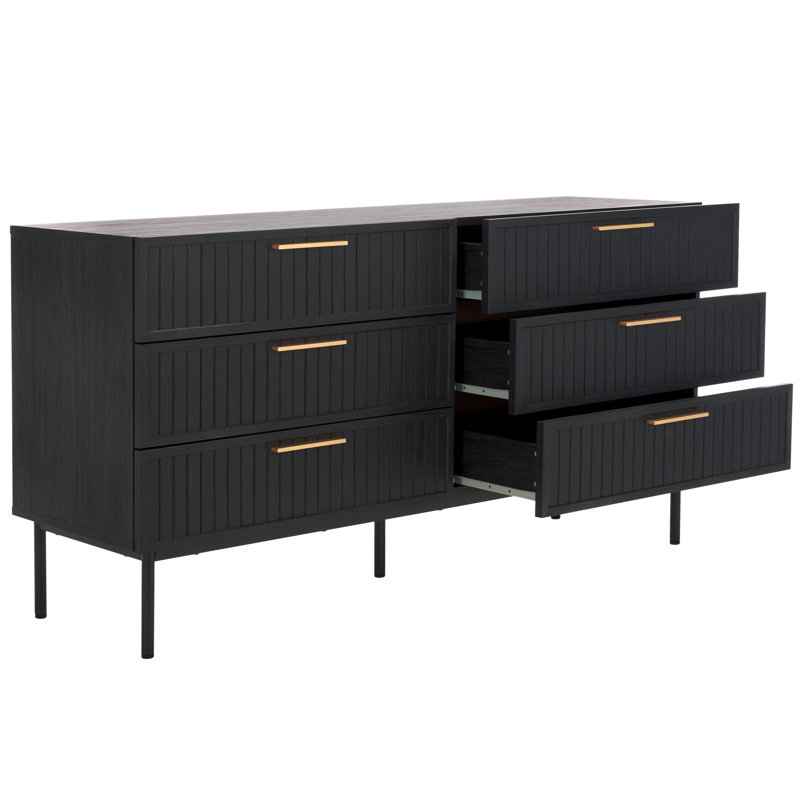 Starns 63.1'' W 6 - Drawer Dresser, Black/Gold