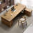 Light Walnut Color L-Shaped Solid Wood with 7 drawers desk-110097563-110097565