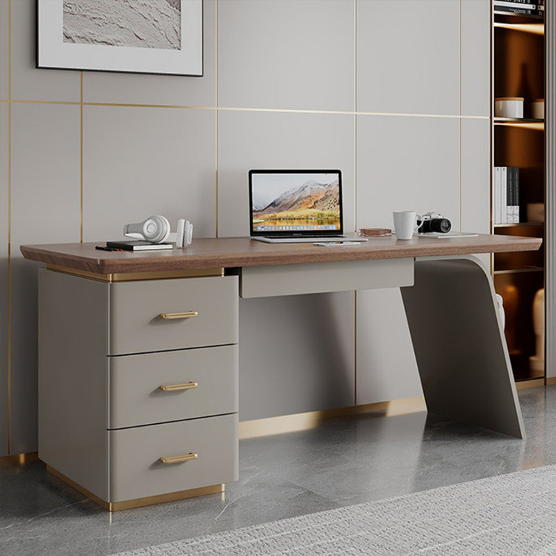 Bureau rectangulaire à 4 tiroirs en bois manufacturé brun noisette + kaki, H 29,92 po x l 70,87 po x P 27,56 po