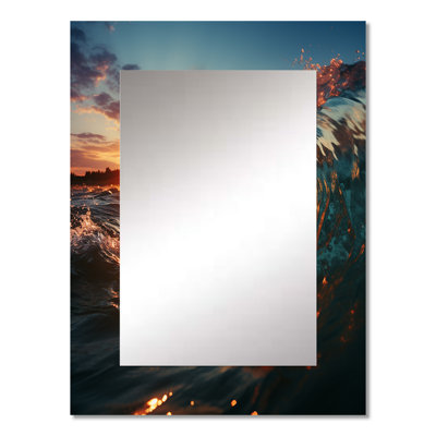 Sunshine Through The Breaking Waves - Waves Large Wall Mirror, Red Unique Mirror, Printed Metal Art