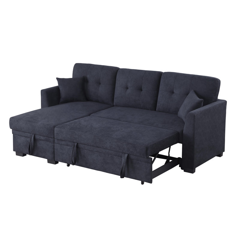 82" L-shape Reversible Linen Sleeper Sectional Sofa, With Pull Out Bed, Storage Chaise And Arms, Corner Couch For Apartment, Dorm, Living Room