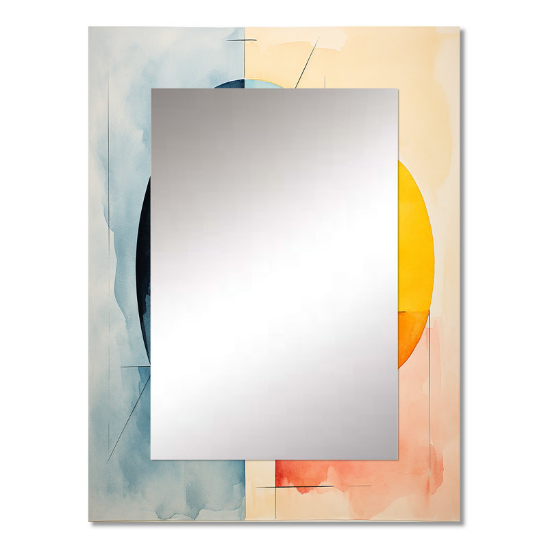 Cubic soft colors tiles V - Geometric Wall Mirror, Orange Decorative Mirror, Printed Metal Art, 32" x 24"