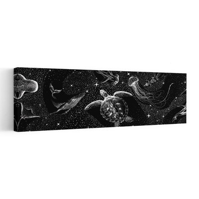 Cosmic Ocean Creatures, abstrait contemporain, requin aigle, paysage, paysage, art mural