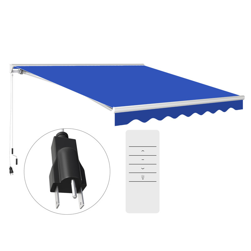 13' X 10' Electric Awning, Retractable Awning With LED Lights And Remote Controller For Door And Window, Blue, Blue
