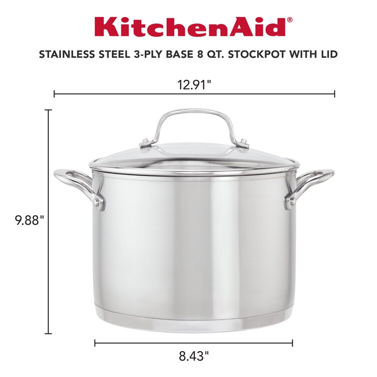 KitchenAid 3-Ply Base Brushed Stainless Steel Casserole Dish/Pan with Lid,  4 Quart
