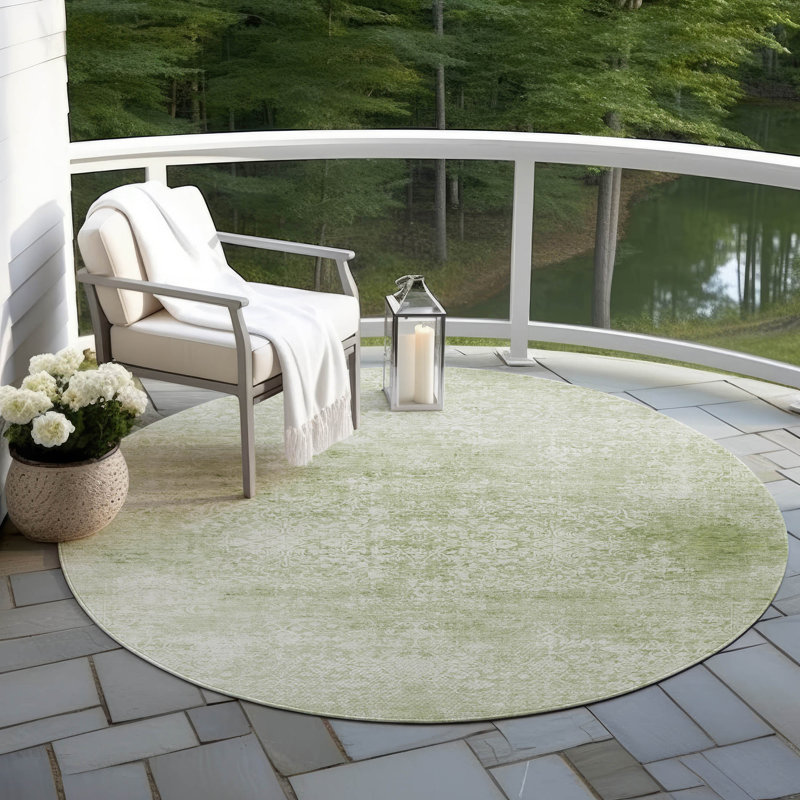 Tapis de sauge Xhevrie intérieur / extérieur lavable à la machine, Rond 8 pi