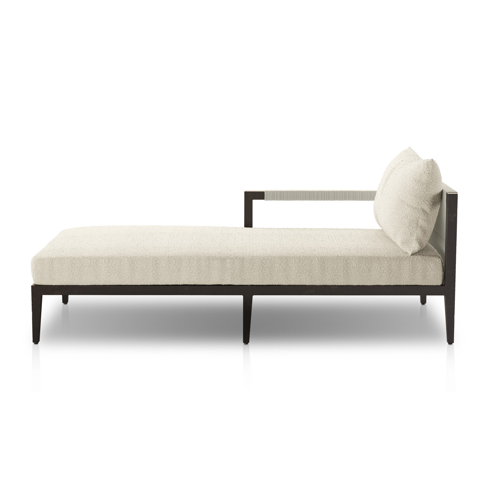 Kristine 33'' Outdoor Teak Chaise Lounge, Fiqa Cream Boucle, Black/Gray